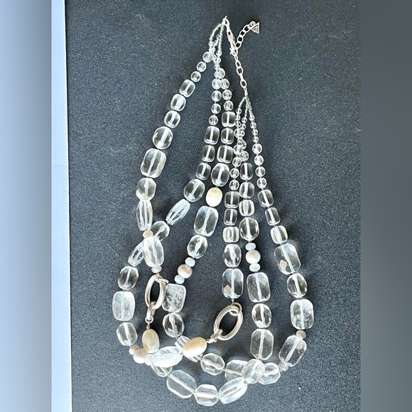 SILPADA Sterling Silver 3-Strand
Genuine Pearl & Crystal Rock Quartz Necklace - Picture 4 of 7